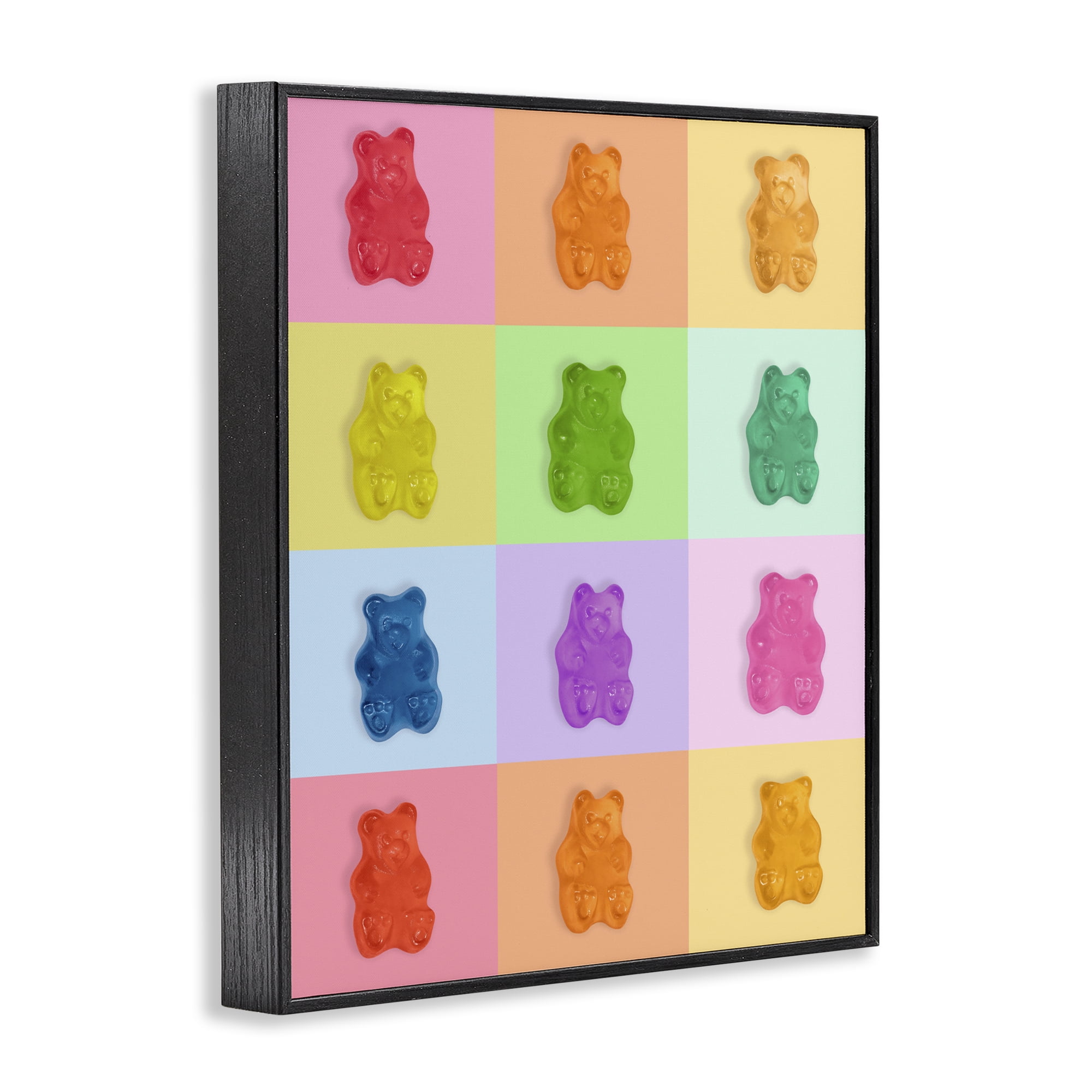 Stupell Industries Rainbow Gummy Bear Candy Grid Black Framed Giclee Art, design by LISH Creative