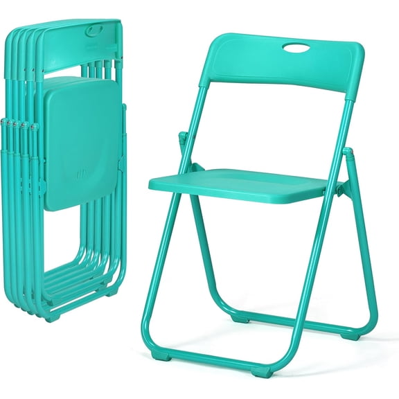 6 Pcs Folding Chair, 300LBS Lightweight Foldable Plastic Chair, Reinforced Metal Frame Easy to Fold & Store for Indoor & Outdoor, Wedding, Party, Meeting Room, Patio and Garden, Mint Green