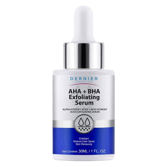 Dernier Cosmetics AHA + BHA Exfoliating Serum – 5% Alpha Hydroxy Acids, 0.5% Beta Hydroxy Acids, 1% Hyaluronic Acid (1 fl oz)