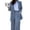 Blue M, variant on 2 Pcs/Set Lady Formal Coat Pants Set Long Sleeves Open Stitch Cardigan Mid Length Jacket Loose Straight Wide Leg High Waist Trousers Formal Business Commuting Outfit