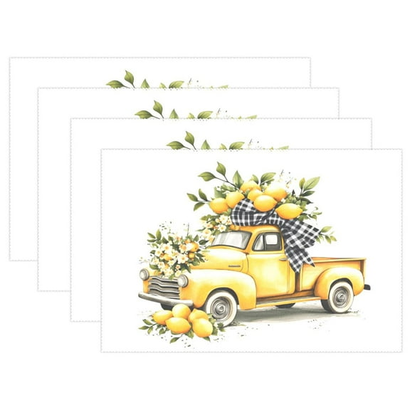 Ryvnso Placemats Set of 4 Lemon on Truck Dining Mats Heat-Resistant Non-Slip Washable Table Mat