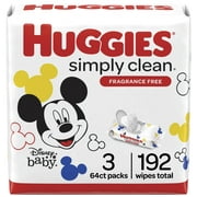 Huggies Simply Clean Fresh Baby Wipes, Unscented, 3 Flip-Top Packs (192 Total Wipes)
