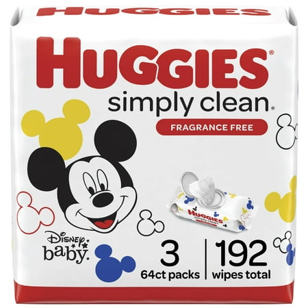 Huggies Simply Clean Unscented Baby Wipes, 3 Flip-Top Packs (192 Wipes Total)