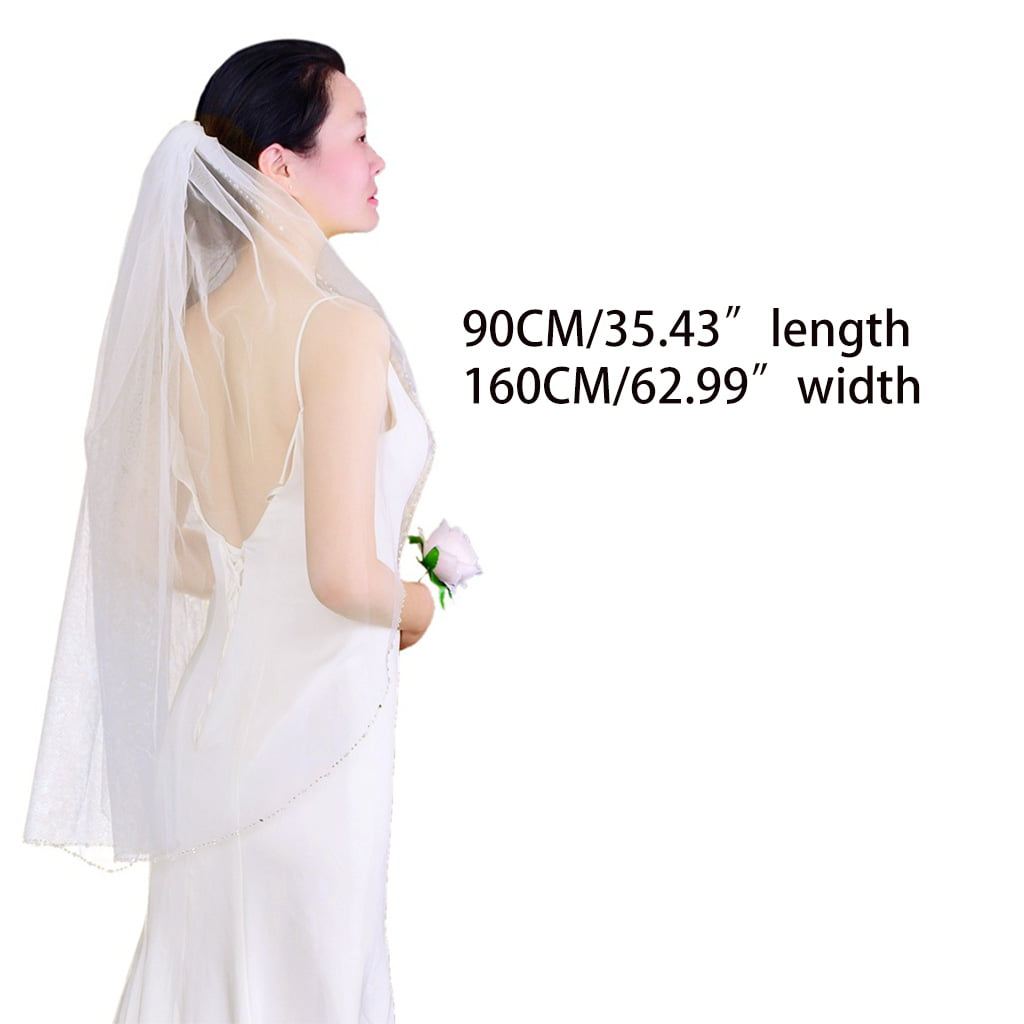 New 2T White/Ivory Wedding Prom Bridal Fingertip Veil With Comb 40"-Pencil Edge