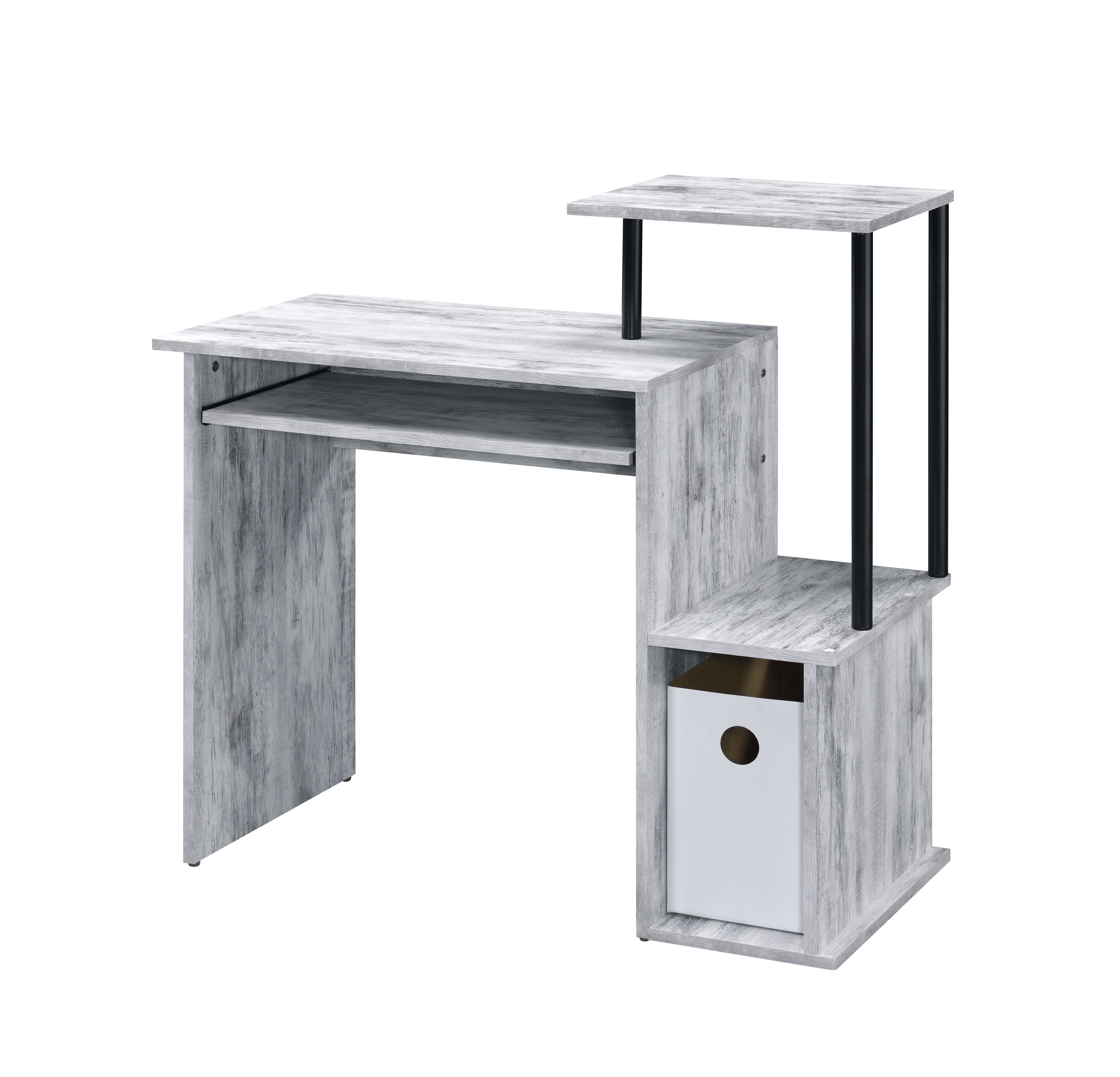 Lyphre Antique White Computer Desk with Keyboard Tray and Storage
