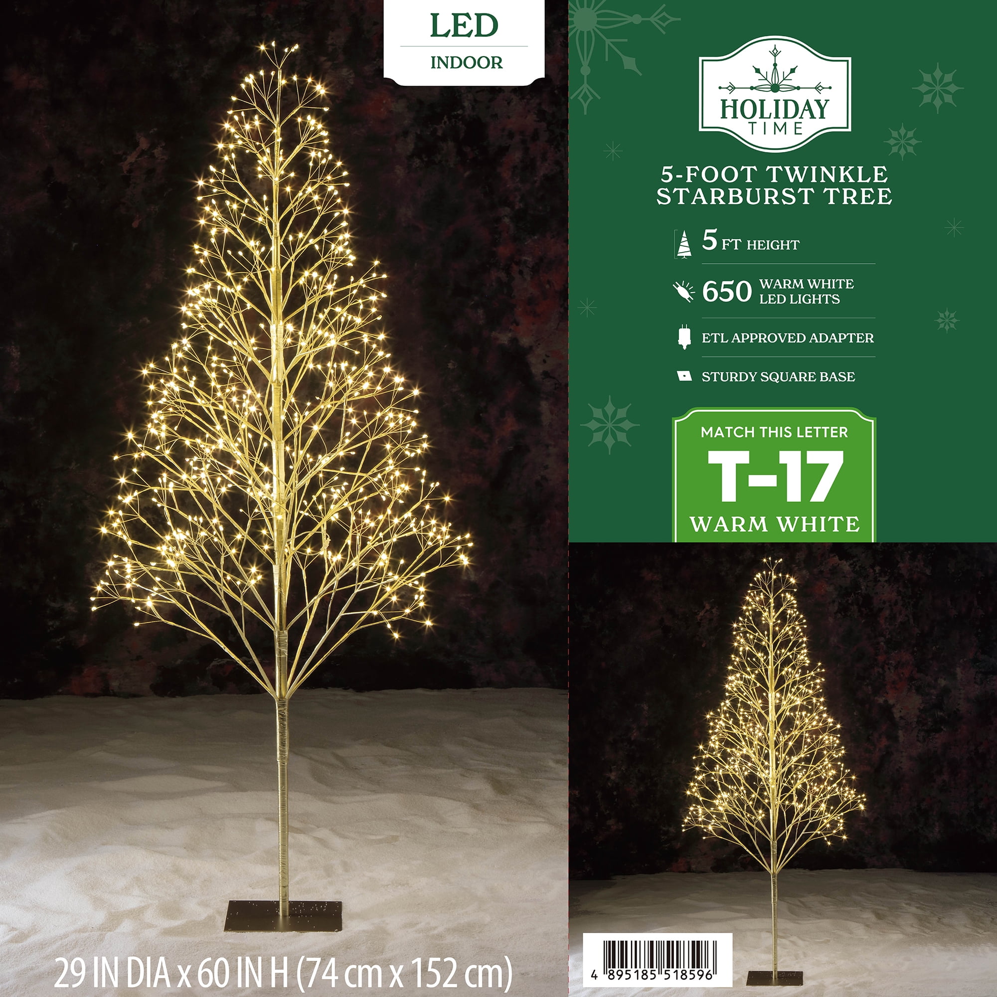 Pre-Lit 650 Warm White Twinkling LED Starburst Tree, 5 ft, by Holiday Time