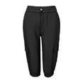 thumbnail image 5 of Cheytotty Womens Cargo Capris, High Waist Drawstring Knee Length, Flap Pockets Summer Black M, 5 of 8