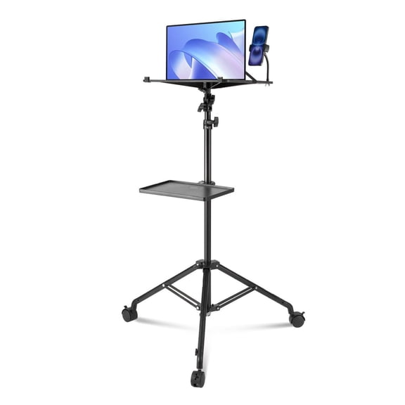 Projector Stand with Wheels, Adjustable Height 31.3-67.3", Laptop Tripod, 2 Trays & Phone Holder - for Home, Office, Outdoor Movie Nights