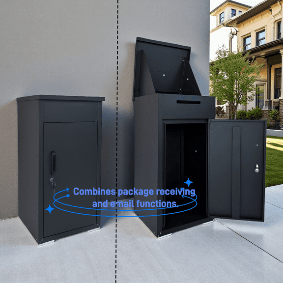 Package Delivery Box for Outside, 2-in-1 Lockable Parcel Drop Box with Mail Slot, Anti-Theft Weatherproof Steel Delivery Box for Porch Security, Black