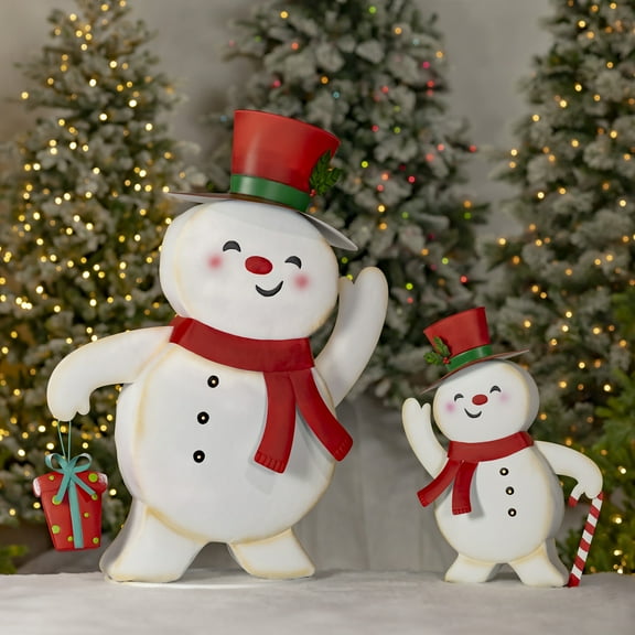 Set of 2 Friendly Metal Snowmen Figurines "Icy & Icesis"