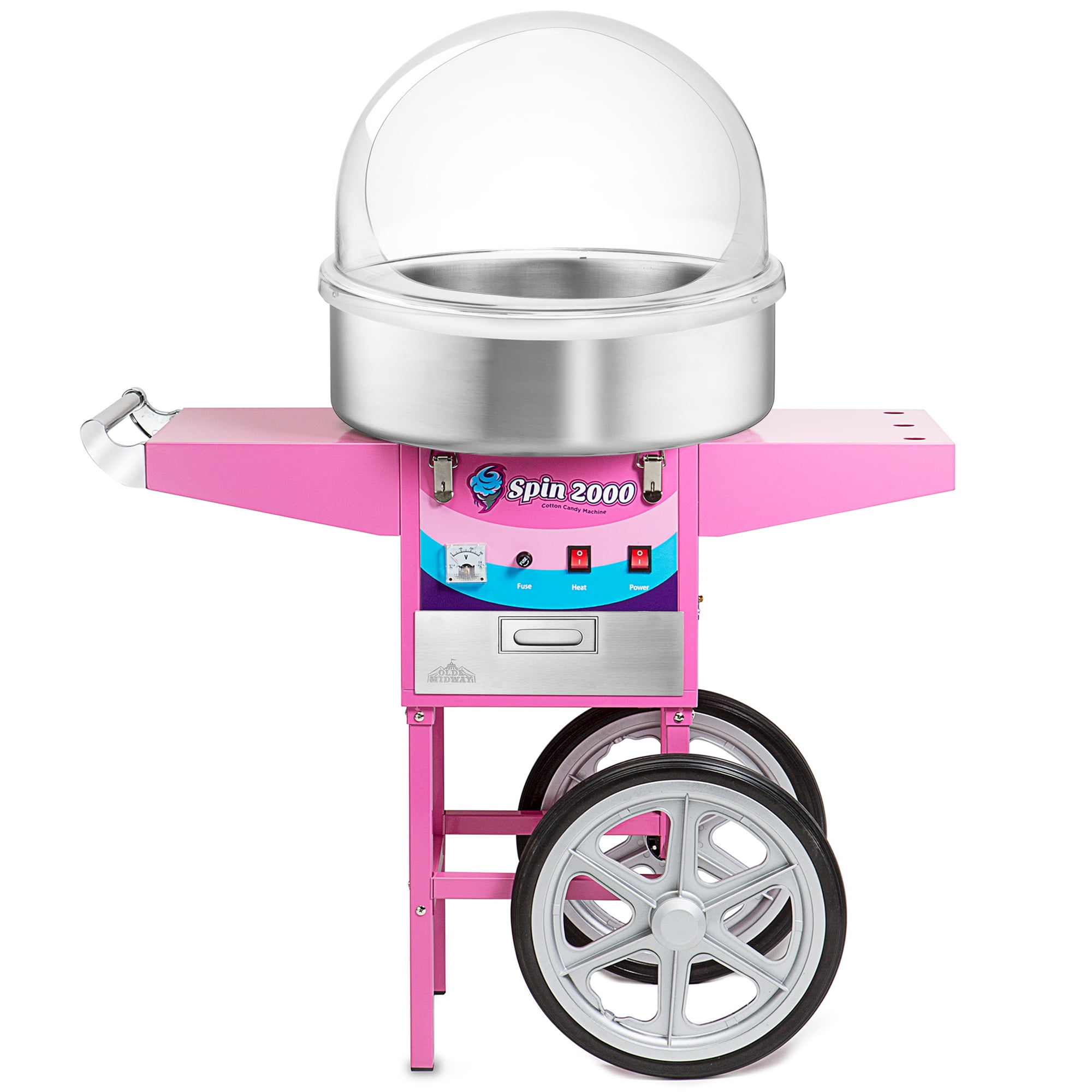 Olde Midway Cotton Candy Machine with Cart and Bubble Shield, Electric Candy Floss Maker