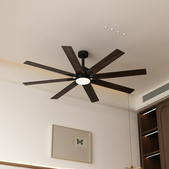 WIAWG 72" Large Ceiling Fan with Integrated LED and 8 Blades: Modern Design for Indoor/Outdoor Use, Black Finish