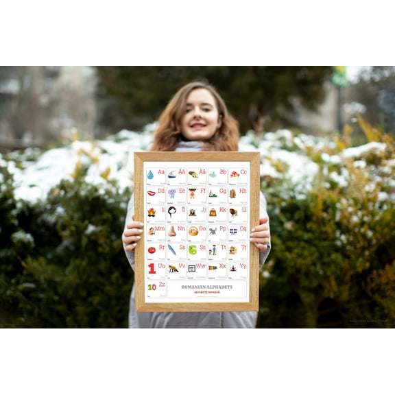 ROMANIAN Alphabet POSTER Print With Words And English Translations (16 x 20 inches)
