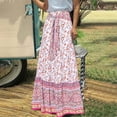 thumbnail image 2 of qolati Women's 2023 Summer Floral Maxi Skirt Vintage Belt Ruffle Hem Pleated Long Skirts High Waist Casual Tiered Boho Skirt, 2 of 6