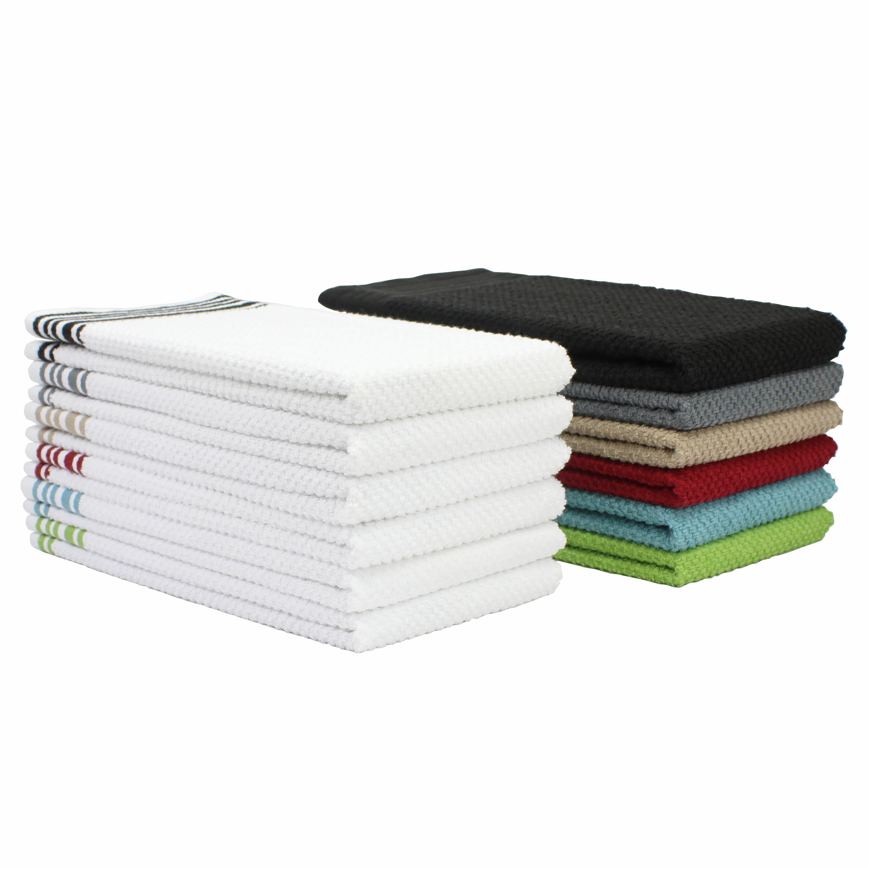Mainstays, 10 Pack, Terry Kitchen Towel Set, Assorted Solid Colors