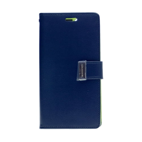 TopSave Goospery Rich MAX(5) Card Slot Leather Folio Wallet Flip Case For iPhone 15 Plus (6.7"), Navy Blue