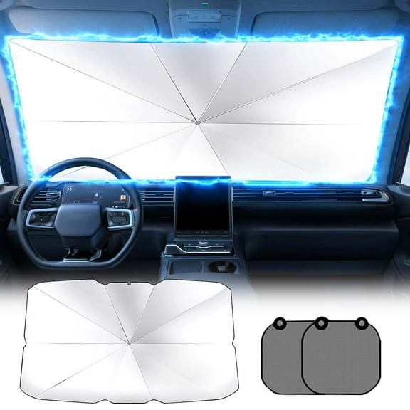 Foldable Anti-UV Windshield Sunshade, Car Front Window Sun Shade Sun Visor Protector Blocks UV Rays and Heat, Fit for Car, Truck, and SUV(57x31 in)