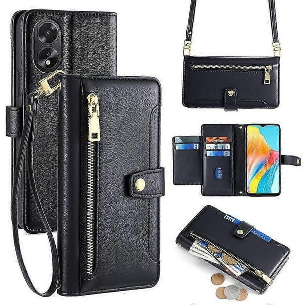 For Oppo A38 4g/ A18 4g Case Card Slots Leather Wallet Phone Cover With 2 Straps