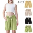 thumbnail image 2 of ZACPNCV 4PC Girls Bermuda Shorts Knee Length Summer Casual Cotton Linen Shorts Lightweight Elastic Waist Drawstring Short Pants Yellow 5-6 Years, 2 of 9
