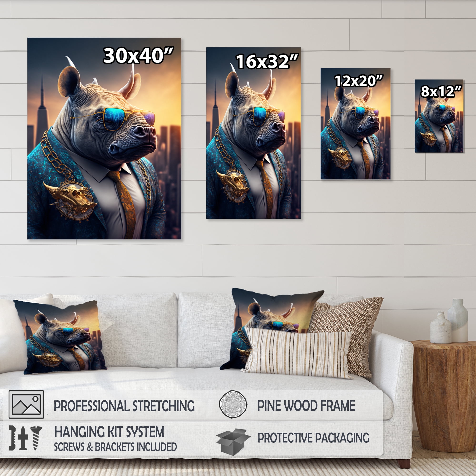 Designart Rhino Gangster in NYC II Canvas Wall Art