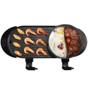 VEVOR Hot Pot with Grill, 2200W 2-in-1 Electric Smokeless Grill and Hot Pot, Korean BBQ Shabu Shabu Hotpot with Separate Dual Temperature Control, Non-stick Pan, for 1-6 People Family Dinning