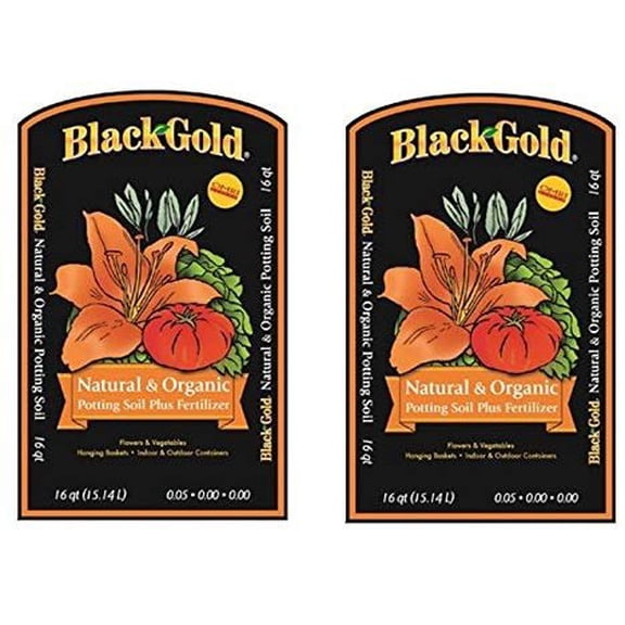 Black Gold Organic Potting Soil - All Natural, 2 Pack, 16-Quart Bags