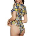 thumbnail image 3 of KLL Women 's Crew Neck Bodysuit Jumpsuits Sicilian Style Print Short onesies Stretch T Shirts, 3 of 7