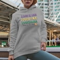 thumbnail image 2 of Louisiana, Born in the Boot with State Map Art Merch Gift, Heather Grey Hooded Sweatshirt or Hoodie, Medium, 2 of 5