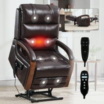 Power Brown Leatheraire Lift Recliner Chair Dual Motor Infinite Position Up to 350 LBS with Solid Wood Armrests, Heat Massage and Heavy Duty Motion Mechanism