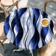 thumbnail image 2 of Navy Blue Striped Ombre Round Tablecloth, Fitted Table Cover with Elastic for 55"-60" Round Tables, Modern Blue Moire Geometric Table Cloth Outdoor Indoor Dinning Party Waterproof Tablecloths, 2 of 7