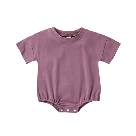 

Baby Boy Girl Bubble Romper Infant Oversize Plain Crewneck T-Shirt Onesie Pullover Bodysuit Tops