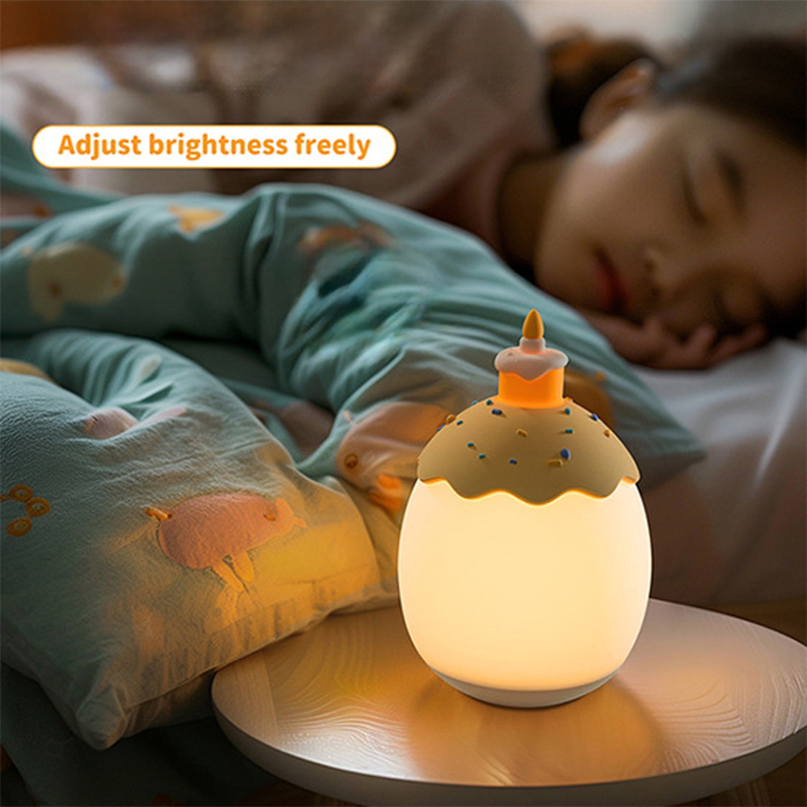 FEOLGEHLY Night Light for Kids, Rechargeable Plastic Bedside Lamp, Egg Baby Nursery Night Lamp, Portable DIY Hand-Painted Custom Light for Kids Bedroom, Birthday Cake
