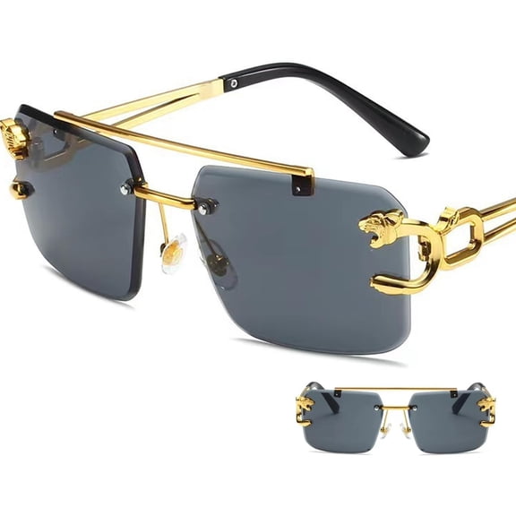 Sunglasses, Rimless Square UV400 Sunglasses for Men Women, Retro Y2K Gradient Lens Metal Accent Shades