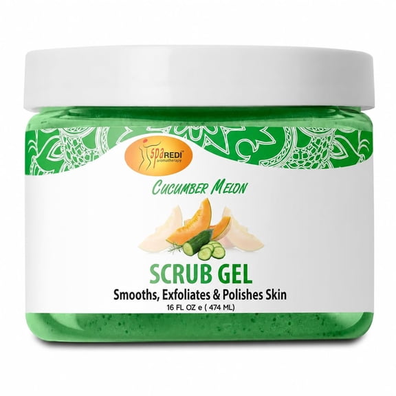 SPA REDI – Exfoliating Scrub Pumice Gel, Cucumber Melon, 16 oz - Manicure, Pedicure and Body Exfoliator Infused with Hyaluronic Acid, Amino Acids, Panthenol and Comfrey Extract
