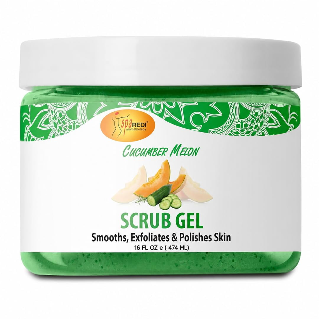 SPA REDI – Exfoliating Scrub Pumice Gel, Cucumber Melon, 16 oz - Manicure, Pedicure and Body Exfoliator Infused with Hyaluronic Acid, Amino Acids, Panthenol and Comfrey Extract