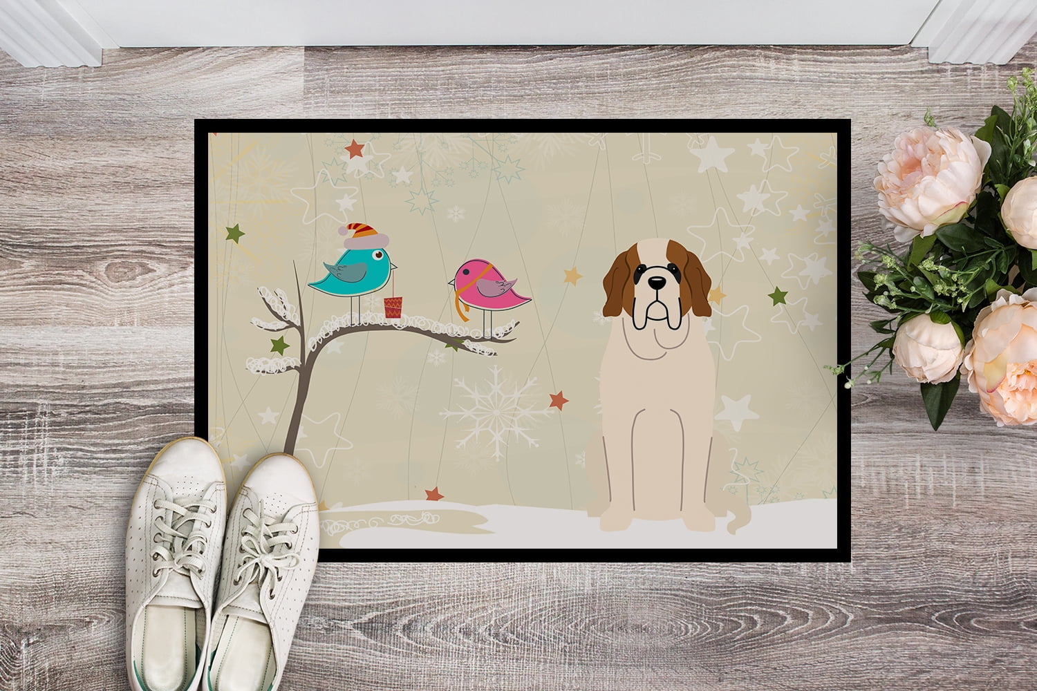 Christmas Presents between Friends Saint Bernard Door Mat