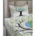 thumbnail image 2 of Ambesonne Tree Fitted & Top Sheet Set with Sham, Green Friendly Earth, Green Black Blue, 2 of 4