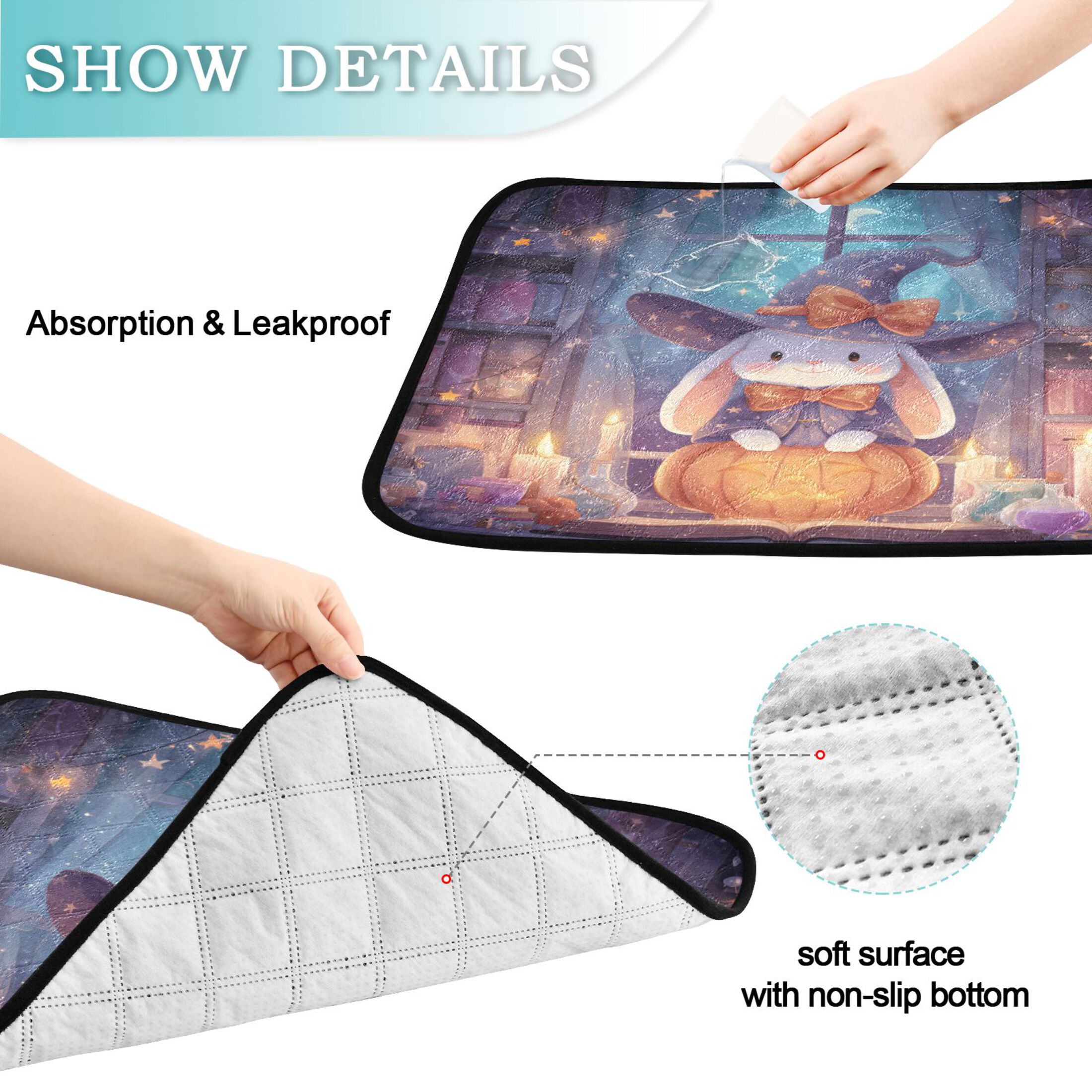 Qxltty Pumpkin Bunny Cat litter Pads Pet Set of 3 Diaper Mats Center Anti-leakage Layer Absorbent Soft and Comfortable