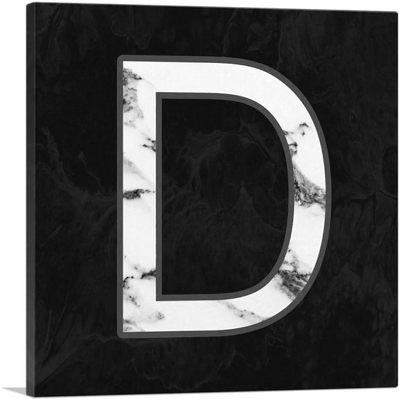 ARTCANVAS Classy Black White Marble Alphabet Letter D Canvas Art Print - Size: 12" x 12" (0.75" Deep)
