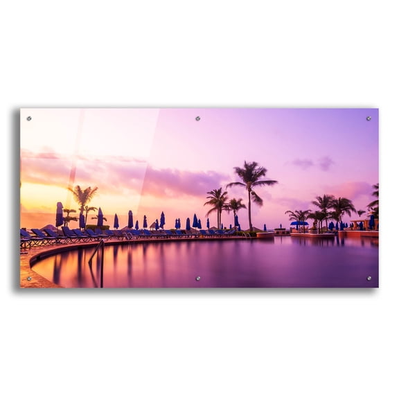 Epic Art 'Sunset By The Pool' by Jonathan Ross, Acrylic Glass Wall Art, 48"x24"