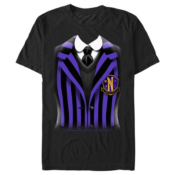 Men's Wednesday Nevermore Academy Uniform Purple  Graphic Tee Black Large