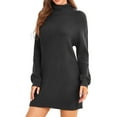 thumbnail image 2 of Vestido de suéter de cuello alto para mujer Otoño Invierno Casual suelto manga larga abombada Vestido de punto acanalado Negro L, 2 of 7