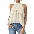 thumbnail image 2 of Xuyuer Women's Solid Color Layered Ruffle Hem Sleeveless Chiffon Blouse Tank Tops, 2 of 5