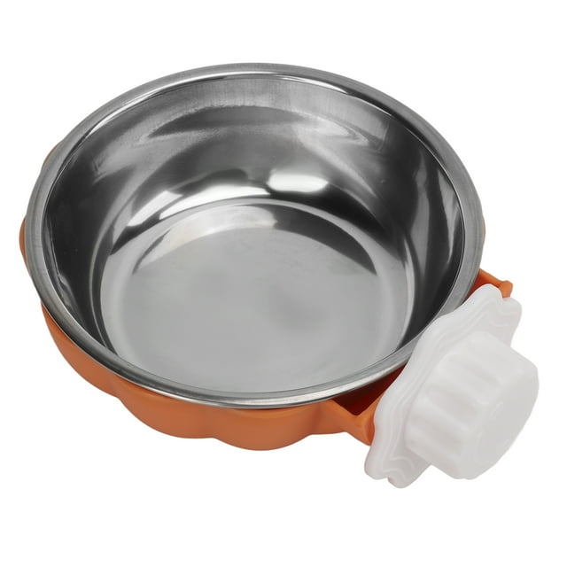Pumpkin Shape Hanging Dog Bowl, Removable Stainless Steel Feeder for Cats Dogs Birds Guinea Pigs, Screw Buckle Design, Multifunctional Use, Large Caliber Open Bowl