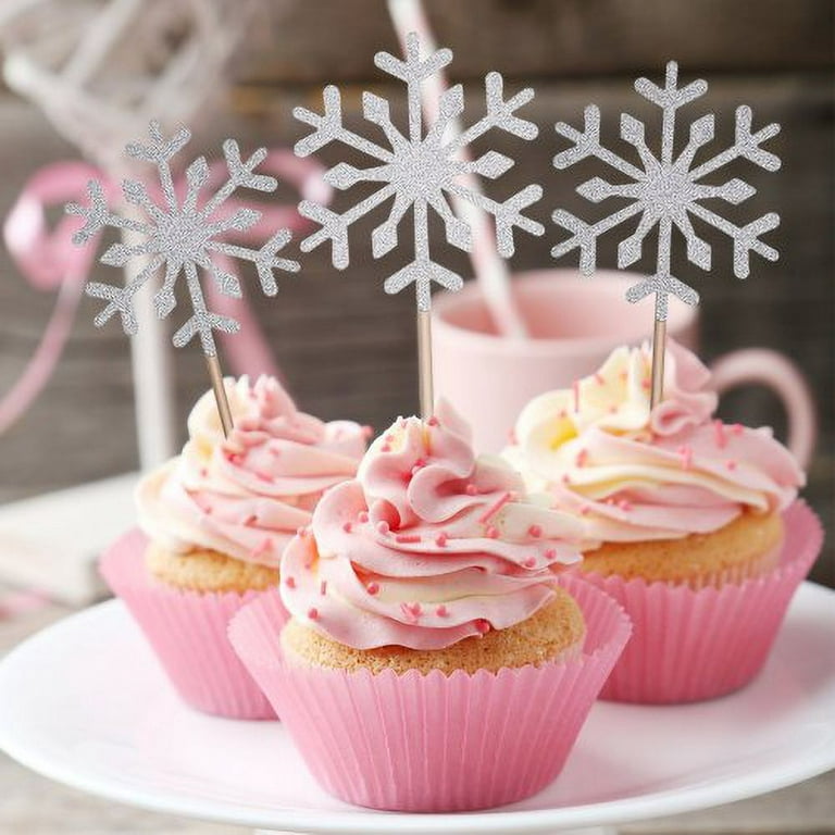 Sunjoy Tech 30Pcs/Set Glitter Snowflake Cake Decor, Christmas