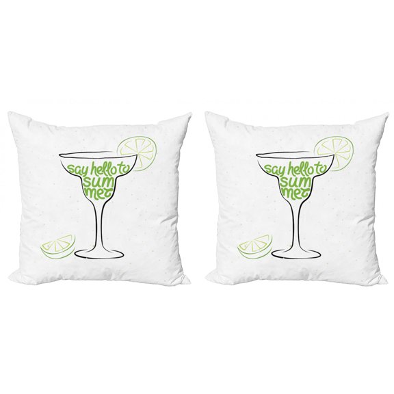 Ambesonne Saying Throw Pillow Cover 2 Pack, Cocktail Glass with Limes, 20", Lime Green Charcoal Grey