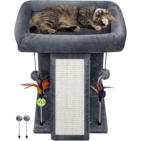 Cat Tree Tower with Cat Scratching Post for Indoor Cats, Activity Centre Climbing Tree with Scratching Board and Playful Toy Balls, Grey