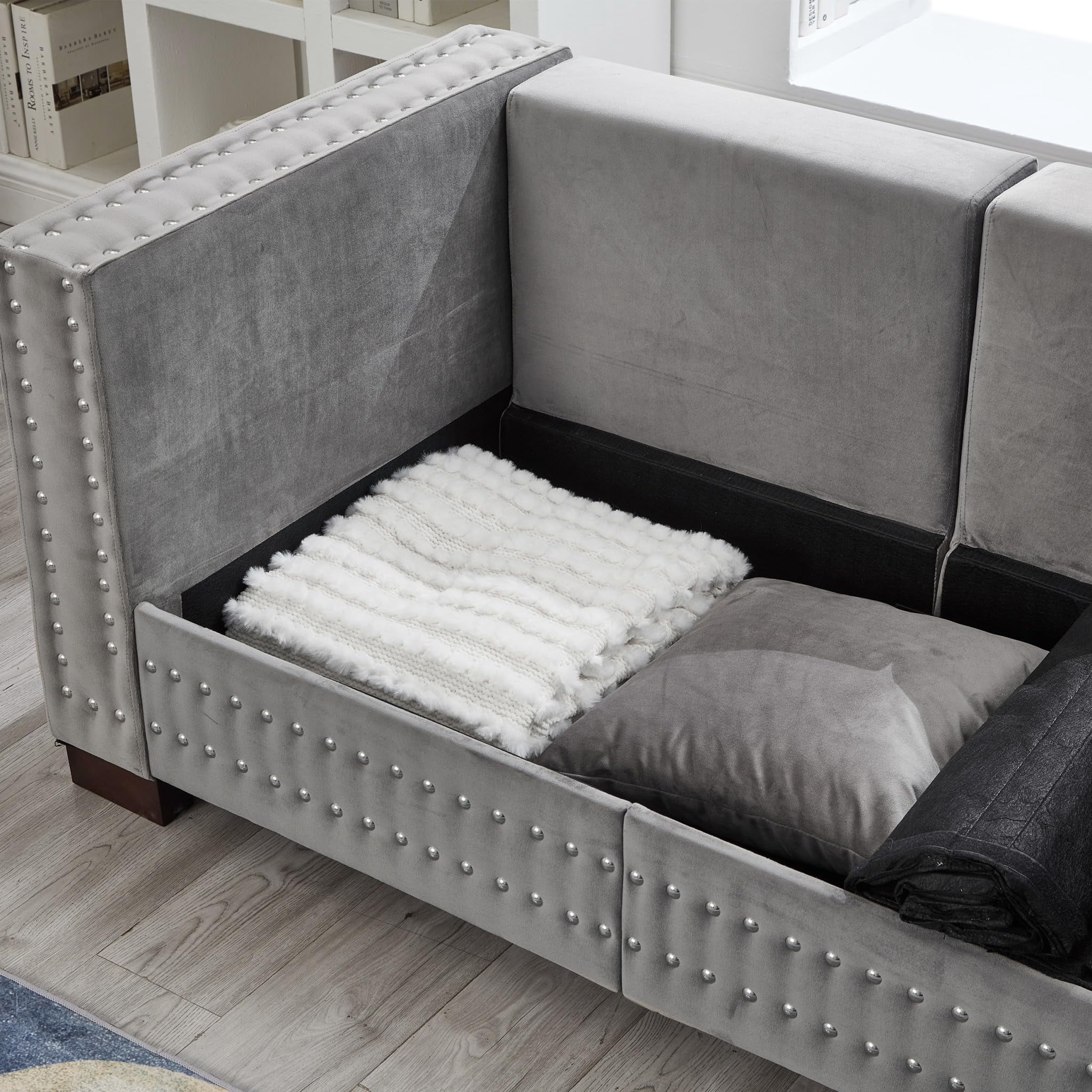 Eyisean 61" Velvet Modern Loveseat Sofa for Living Room, 2-Seater Upholstered Tufted Couch with Nailhead Arms & Pillow, Removable/Washable Cushion, Cloud Couch with Storage Space