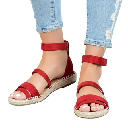 

Cathalem Casual Retro Sandals Summer Solid Ladies Fisherman Shoes Hook Sandals Loop Women s Womens Dress Sandals with Heels Red 6.5