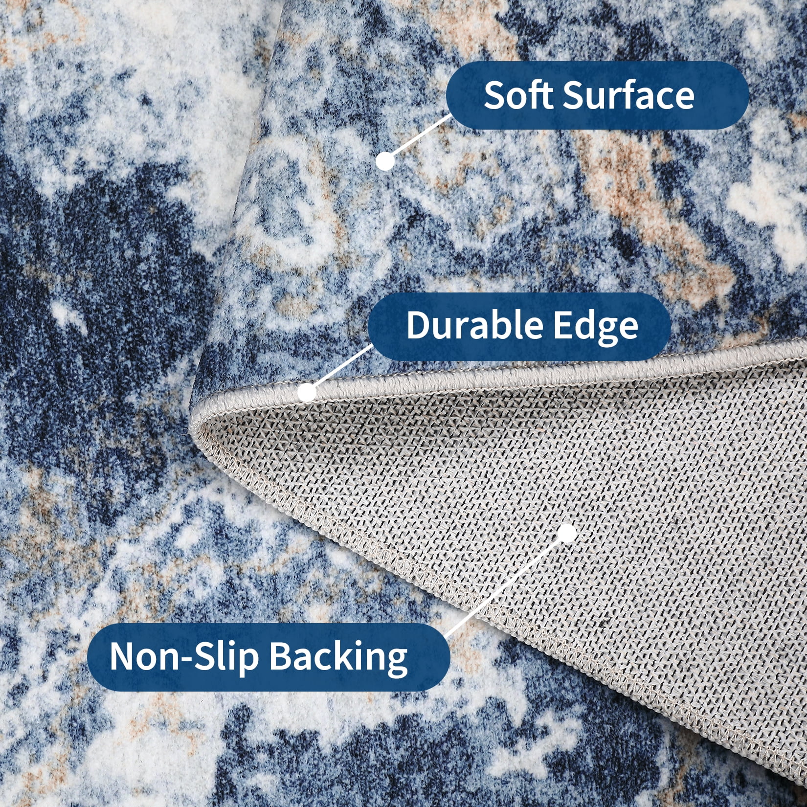 Garvee Modern Abstract Area Rugs for Living Room, 9'x12' Soft Large Washable Rugs Print Pattern Non Slip Floor Carpet, Low Pile Indoor Rug for Bedroom Dining Room, Blue